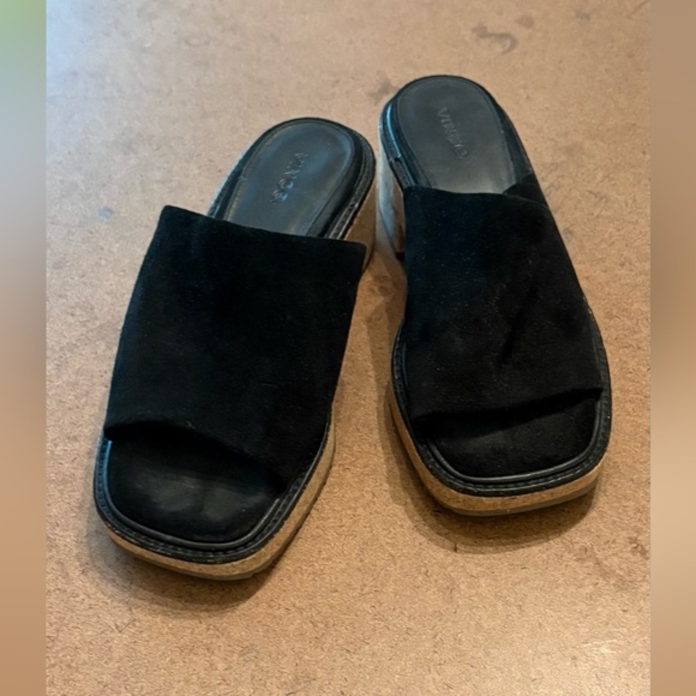 VINCE Black “Maddie” Suede Slide Sandals, Size 7.5
